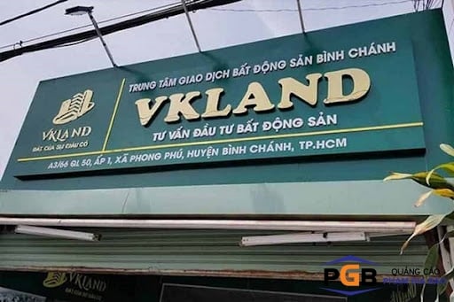 Gia công chữ inox vàng gương văn phòng BĐS VK LAND Nha Trang
